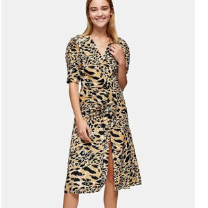 TopShop Leopard Faux Wrap Midi Dress Size 2